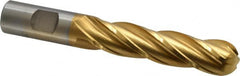 Cleveland - 3/4" Diam, 3" LOC, 4 Flute High Speed Steel Ball End Mill - TiN Finish, Single End, 5-1/4" OAL, 3/4" Shank Diam, Spiral Flute - Americas Industrial Supply