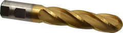 Cleveland - 1" Diam, 4" LOC, 4 Flute High Speed Steel Ball End Mill - TiN Finish, Single End, 6-1/2" OAL, 1" Shank Diam, Spiral Flute - Americas Industrial Supply