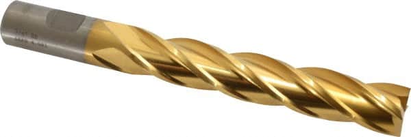 Cleveland - 3/4", 4" LOC, 3/4" Shank Diam, 6-1/4" OAL, 4 Flute, High Speed Steel Square End Mill - Single End, TiN Finish, Spiral Flute, 30° Helix, Centercutting, Right Hand Cut, Right Hand Flute, Series HG-4C - Americas Industrial Supply