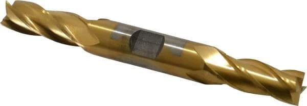 Cleveland - 7/16", 1" LOC, 1/2" Shank Diam, 4-1/8" OAL, 4 Flute, Cobalt Square End Mill - Double End, TiN Finish, Spiral Flute, 30° Helix, Centercutting, Right Hand Cut, Right Hand Flute, Series HDC-4C - Americas Industrial Supply