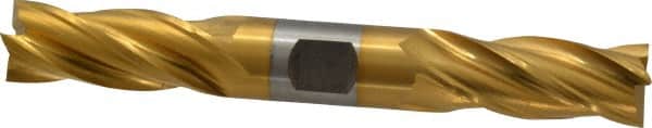 Cleveland - 3/4", 1-5/8" LOC, 3/4" Shank Diam, 5-5/8" OAL, 4 Flute, Cobalt Square End Mill - Double End, TiN Finish, Spiral Flute, 30° Helix, Centercutting, Right Hand Cut, Right Hand Flute, Series HDC-4C - Americas Industrial Supply
