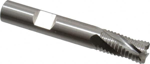Cleveland - 3/8" Diam, Coarse Pitch, 3/4" LOC, 4 Flute Powdered Metal Roughing Square End Mill - Uncoated, 2-1/2" OAL, 3/8" Shank Diam, Single End, 30° Helix - Americas Industrial Supply