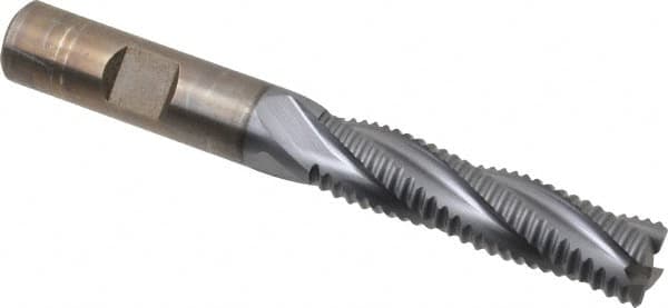 Cleveland - 1/2" Diam, Coarse Pitch, 2" LOC, 4 Flute Powdered Metal Roughing Square End Mill - TiCN Finish, 4" OAL, 1/2" Shank Diam, Single End, 30° Helix - Americas Industrial Supply
