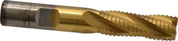 Cleveland - 1/2" Diam, Coarse Pitch, 1-1/4" LOC, 4 Flute Powdered Metal Roughing Square End Mill - TiN Finish, 3-1/4" OAL, 1/2" Shank Diam, Single End, 30° Helix - Americas Industrial Supply