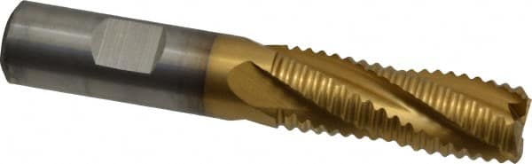 Cleveland - 5/8" Diam, Coarse Pitch, 1-5/8" LOC, 4 Flute Powdered Metal Roughing Square End Mill - TiN Finish, 3-3/4" OAL, 5/8" Shank Diam, Single End, 30° Helix - Americas Industrial Supply
