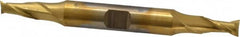Cleveland - 1/4", 1/2" LOC, 3/8" Shank Diam, 3-3/8" OAL, 2 Flute, Cobalt Square End Mill - Double End, TiN Finish, Spiral Flute, 30° Helix, Centercutting, Right Hand Cut, Right Hand Flute, Series HDC-2 - Americas Industrial Supply