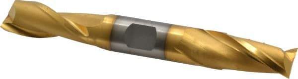 Cleveland - 5/8", 1-1/8" LOC, 5/8" Shank Diam, 5" OAL, 2 Flute, Cobalt Square End Mill - Double End, TiN Finish, Spiral Flute, 30° Helix, Centercutting, Right Hand Cut, Right Hand Flute, Series HDC-2 - Americas Industrial Supply
