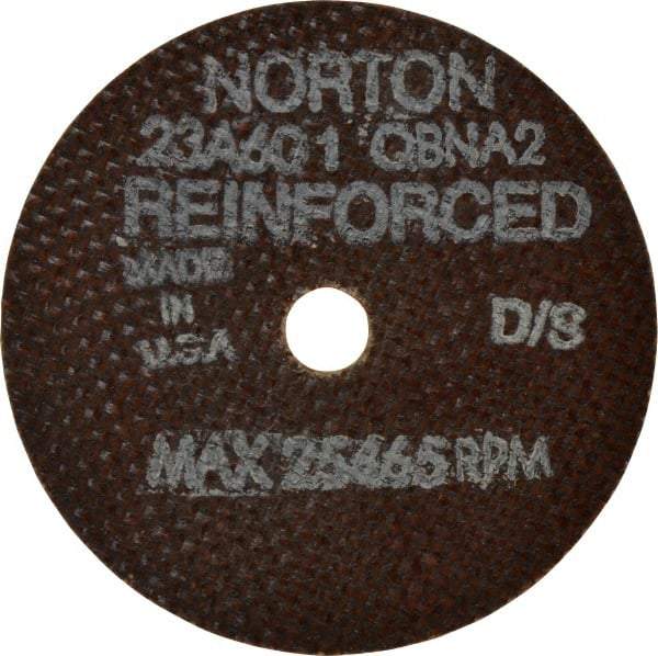 Norton - 3" 60 Grit Aluminum Oxide Cutoff Wheel - 0.035" Thick, 3/8" Arbor, 25,465 Max RPM, Use with Die Grinders - Americas Industrial Supply