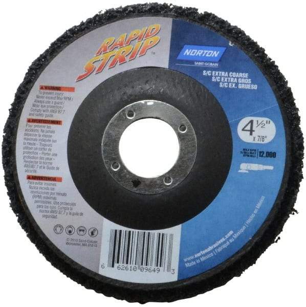 Norton - 4-1/2" Wheel Diam, 1/2" Wheel Thickness, 7/8" Arbor Hole, Type 27 Depressed Center Wheel - Silicon Carbide, 12,000 Max RPM, Compatible with Angle Grinder, Drill, Flexible Shaft Motor & Straight Shaft Grinder - Americas Industrial Supply