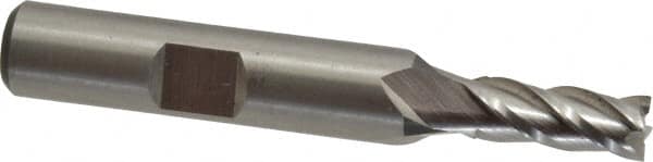 Cleveland - 1/4", 5/8" LOC, 3/8" Shank Diam, 2-7/16" OAL, 4 Flute, Powdered Metal Square End Mill - Single End, Uncoated, Spiral Flute, 37° Helix, Centercutting, Right Hand Cut, Right Hand Flute, Series PM-4 - Americas Industrial Supply