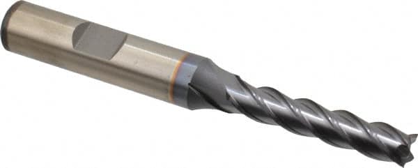 Cleveland - 1/4", 1-1/4" LOC, 3/8" Shank Diam, 3-1/16" OAL, 4 Flute, Powdered Metal Square End Mill - Single End, TiCN Finish, Spiral Flute, 37° Helix, Centercutting, Right Hand Cut, Right Hand Flute, Series PM-4 - Americas Industrial Supply