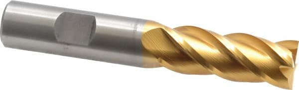 Cleveland - 5/8", 1-5/8" LOC, 5/8" Shank Diam, 3-3/4" OAL, 4 Flute, Powdered Metal Square End Mill - Single End, TiN Finish, Spiral Flute, 37° Helix, Centercutting, Right Hand Cut, Right Hand Flute, Series PM-4 - Americas Industrial Supply