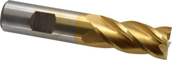 Cleveland - 3/4", 1-5/8" LOC, 3/4" Shank Diam, 3-7/8" OAL, 4 Flute, Powdered Metal Square End Mill - Single End, TiN Finish, Spiral Flute, 37° Helix, Centercutting, Right Hand Cut, Right Hand Flute, Series PM-4 - Americas Industrial Supply