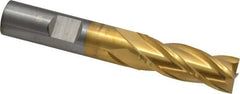Cleveland - 1/2", 1-1/4" LOC, 1/2" Shank Diam, 3-1/4" OAL, 4 Flute, Cobalt Square End Mill - Single End, TiN Finish, Spiral Flute, 30° Helix, Centercutting, Right Hand Cut, Right Hand Flute, Series HGC-4C - Americas Industrial Supply