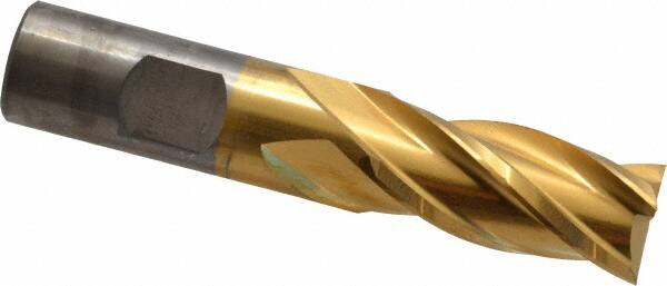 Cleveland - 3/4", 1-5/8" LOC, 3/4" Shank Diam, 3-7/8" OAL, 4 Flute, Cobalt Square End Mill - Single End, TiN Finish, Spiral Flute, 30° Helix, Centercutting, Right Hand Cut, Right Hand Flute, Series HGC-4C - Americas Industrial Supply