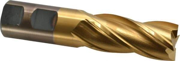 Cleveland - 1", 2" LOC, 1" Shank Diam, 4-1/2" OAL, 4 Flute, Cobalt Square End Mill - Single End, TiN Finish, Spiral Flute, 30° Helix, Centercutting, Right Hand Cut, Right Hand Flute, Series HGC-4C - Americas Industrial Supply