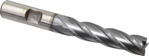 Cleveland - 1/2", 2" LOC, 1/2" Shank Diam, 4" OAL, 4 Flute, Cobalt Square End Mill - Single End, TiCN Finish, Spiral Flute, 30° Helix, Centercutting, Right Hand Cut, Right Hand Flute, Series HGC-4C - Americas Industrial Supply