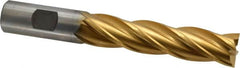 Cleveland - 3/4", 3" LOC, 3/4" Shank Diam, 5-1/4" OAL, 4 Flute, Cobalt Square End Mill - Single End, TiN Finish, Spiral Flute, 30° Helix, Centercutting, Right Hand Cut, Right Hand Flute, Series HGC-4C - Americas Industrial Supply
