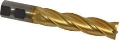 Cleveland - 7/8", 3-1/2" LOC, 7/8" Shank Diam, 5-3/4" OAL, 4 Flute, Cobalt Square End Mill - Single End, TiN Finish, Spiral Flute, 30° Helix, Centercutting, Right Hand Cut, Right Hand Flute, Series HGC-4C - Americas Industrial Supply