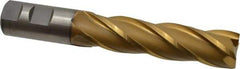 Cleveland - 1", 4" LOC, 1" Shank Diam, 6-1/2" OAL, 4 Flute, Cobalt Square End Mill - Single End, TiN Finish, Spiral Flute, 30° Helix, Centercutting, Right Hand Cut, Right Hand Flute, Series HGC-4C - Americas Industrial Supply