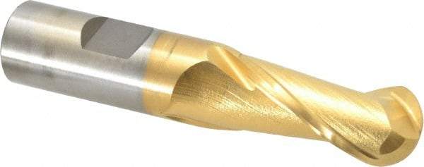 Cleveland - 3/4" Diam, 1-5/8" LOC, 2 Flute Cobalt Ball End Mill - TiN Finish, Single End, 3-7/8" OAL, 3/4" Shank Diam, Spiral Flute - Americas Industrial Supply
