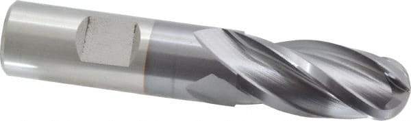 Cleveland - 3/4" Diam, 1-5/8" LOC, 4 Flute Cobalt Ball End Mill - TiCN Finish, Single End, 3-7/8" OAL, 3/4" Shank Diam, Spiral Flute - Americas Industrial Supply
