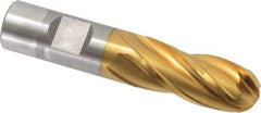 Cleveland - 3/4" Diam, 1-5/8" LOC, 4 Flute Cobalt Ball End Mill - TiN Finish, Single End, 3-7/8" OAL, 3/4" Shank Diam, Spiral Flute - Americas Industrial Supply