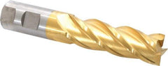 Cleveland - 1", 50.8mm LOC, 1" Shank Diam, 5-1/2" OAL, 4 Flute, Powdered Metal Square End Mill - Single End, TiN Finish, Spiral Flute, 37° Helix, Centercutting, Right Hand Cut, Right Hand Flute, Series PM-4 - Americas Industrial Supply