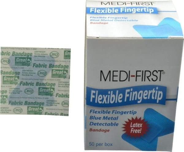 Medique - Fingertip Bandage Self-Adhesive Bandage - Blue, Woven Fabric Bandage, Metal Detectable - Americas Industrial Supply