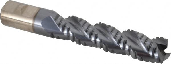 Cleveland - 1" Diam, Coarse Pitch, 4" LOC, 3 Flute Powdered Metal Corner Radius Roughing End Mill - TiCN Finish, 6-1/2" OAL, 1" Shank Diam, Single End, Centercutting, 42° Helix - Americas Industrial Supply