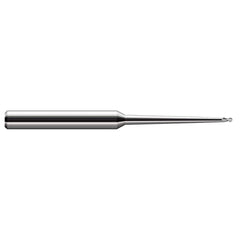Ball End Mill: 0.039″ Dia, 0.059″ LOC, 2 Flute, Solid Carbide 2-1/2″ OAL, 1/8″ Shank Dia, 30 ° Helix, Uncoated, Single End