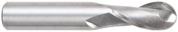 OSG - 5/16" Diam, 13/16" LOC, 2 Flute Solid Carbide Ball End Mill - TiCN Finish, Single End, 2-1/2" OAL, 5/16" Shank Diam, Spiral Flute - Americas Industrial Supply