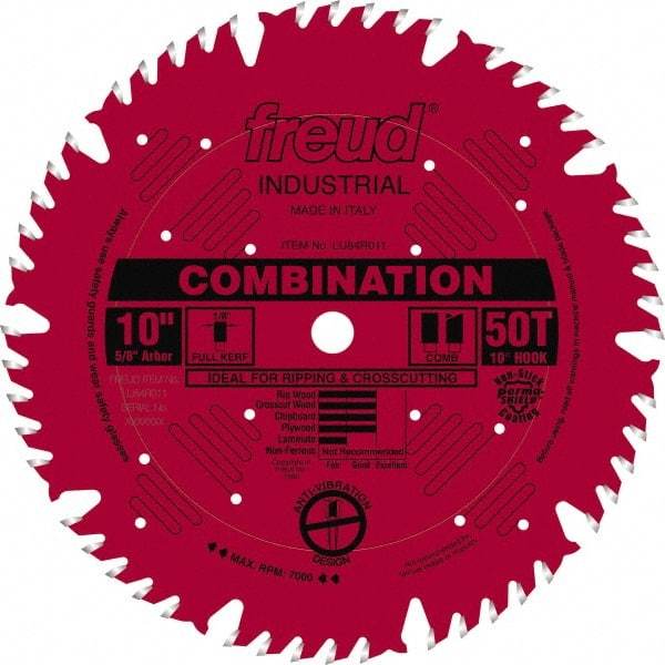 Freud - 10" Diam, 5/8" Arbor Hole Diam, 50 Tooth Wet & Dry Cut Saw Blade - Carbide-Tipped, Standard Round Arbor - Americas Industrial Supply