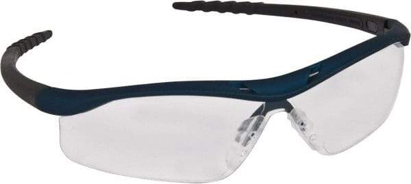 MCR Safety - Clear Lenses, Framed Safety Glasses - Anti-Fog, Scratch Resistant, Metallic Blue Polycarbonate Frame, Size Universal, Wrap Around - Americas Industrial Supply