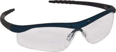 MCR Safety - Clear Lenses, Framed Safety Glasses - Anti-Fog, Scratch Resistant, Metallic Blue Polycarbonate Frame, Size Universal, Wrap Around - Americas Industrial Supply
