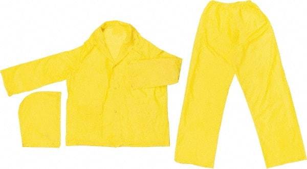MCR Safety - Size L, Yellow, Rain, Disposable Three Piece Suit - 54" Chest, Detachable Hood, Take Up Snaps Ankle, Take Up Snaps Wrist - Americas Industrial Supply