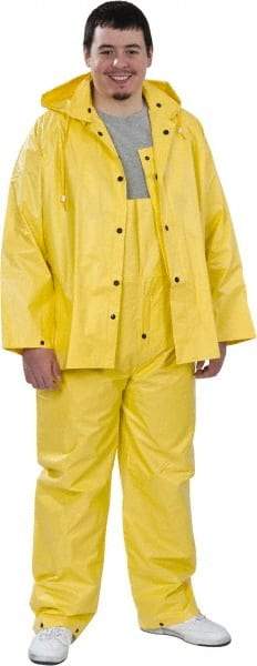 MCR Safety - Size M, Yellow, Rain Three Piece Suit - 52" Chest, Detachable Hood, Take Up Snaps Ankle, Take Up Snaps Wrist - Americas Industrial Supply
