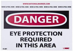 NMC - Accident Prevention Label, Header: DANGER - Legend: Danger - Eye Protection Required in This Area, English, Red, Black & White, 5" Long x 3" High, Sign Muscle Finish - Americas Industrial Supply
