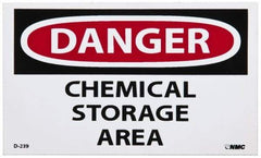 NMC - Hazardous Materials Label, Header: DANGER - Legend: Danger - Chemical Storage Area, English, Red, Black & White, 5" Long x 3" High, Sign Muscle Finish - Americas Industrial Supply