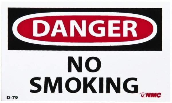 NMC - Accident Prevention Label, Header: DANGER - Legend: Danger - No Smoking, English, Red, Black & White, 5" Long x 3" High, Sign Muscle Finish - Americas Industrial Supply