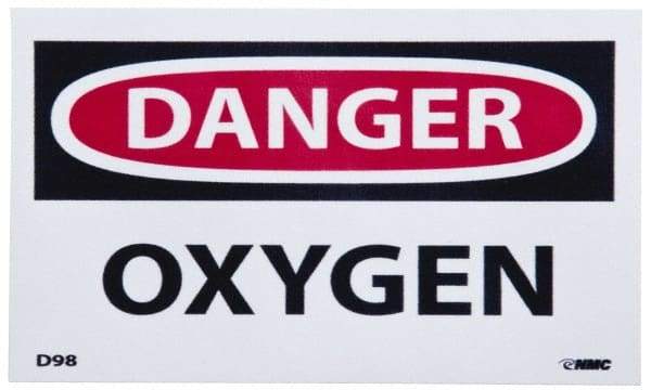 NMC - Hazardous Materials Label, Header: DANGER - Legend: Danger - Oxygen, English, Red, Black & White, 5" Long x 3" High, Sign Muscle Finish - Americas Industrial Supply