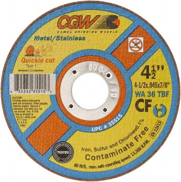 Camel Grinding Wheels - 9" 36 Grit Aluminum Oxide Cutoff Wheel - 1/16" Thick, 7/8" Arbor, 6,600 Max RPM - Americas Industrial Supply