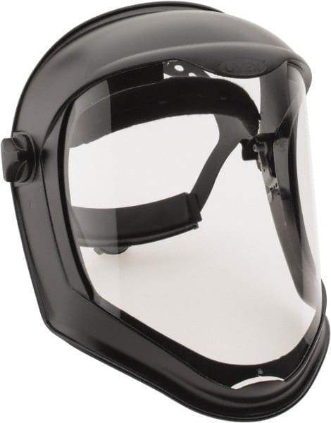 Uvex - Acrylonitrile Butadiene Styrene (ABS) Black Ratchet Adjustment, Face Shield & Headgear Set - 14-1/4" Wide x 9-3/8" High, Anti-Fog, Clear Window - Americas Industrial Supply