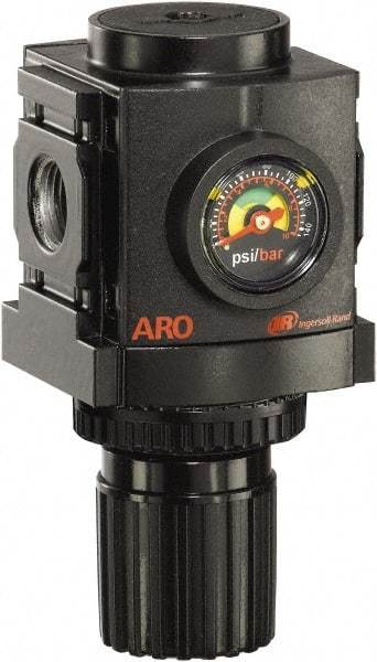 ARO/Ingersoll-Rand - 3/8 NPT Port, 113 CFM, Aluminum Compact Regulator - 0 to 140 psi Range, 250 Max psi Supply Pressure, 1/8" Gauge Port Thread, 2.705" Wide x 4.772" High - Americas Industrial Supply