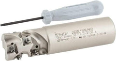 Iscar - 1" Cut Diam, 1.2" Max Depth of Cut, 1" Shank Diam, 4" OAL, Indexable Square Shoulder End Mill - T490 LN.T 08.. Inserts, Weldon Shank, 90° Lead Angle, Through Coolant, Series Helitang - Americas Industrial Supply