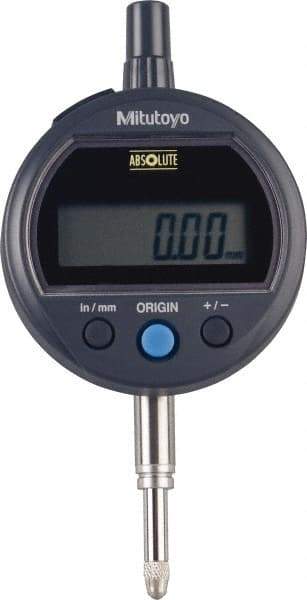 Mitutoyo - 0 to 12.7mm Range, 0.0005" Graduation, Electronic Drop Indicator - Flat Back, Accurate to 0.001", English & Metric System, LCD Display - Americas Industrial Supply