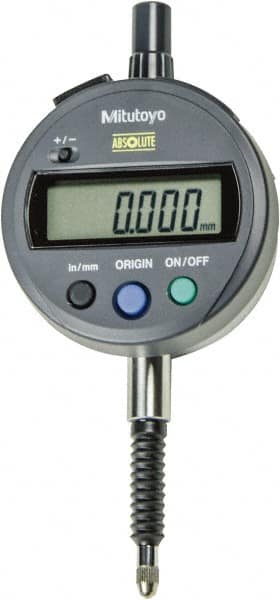 Mitutoyo - 0 to 12.7mm Range, 0.00005" Graduation, Electronic Drop Indicator - Lug Back, Accurate to 0.0001", English & Metric System, LCD Display - Americas Industrial Supply