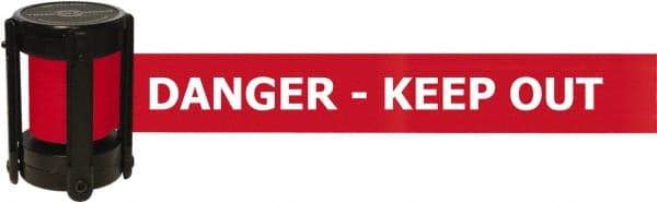 Tensator - 5" High x 90" Long x 2" Wide Barrier Replacement Cassette - Plastic, Black Powder Finish, Red, Use with Tensabarrier - Americas Industrial Supply