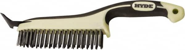 Hyde Tools - 20 Rows x 4 Columns Steel Scratch Brush - 6" Brush Length, 12-3/4" OAL, 1-1/8" Trim Length, Plastic with Rubber Overmold Ergonomic Handle - Americas Industrial Supply