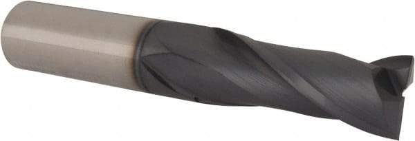 Accupro - 3/4", 2" LOC, 3/4" Shank Diam, 4-1/2" OAL, 2 Flute, Solid Carbide Square End Mill - Single End, TiAlN Finish, Spiral Flute, 30° Helix, Centercutting, Right Hand Cut, Right Hand Flute - Americas Industrial Supply